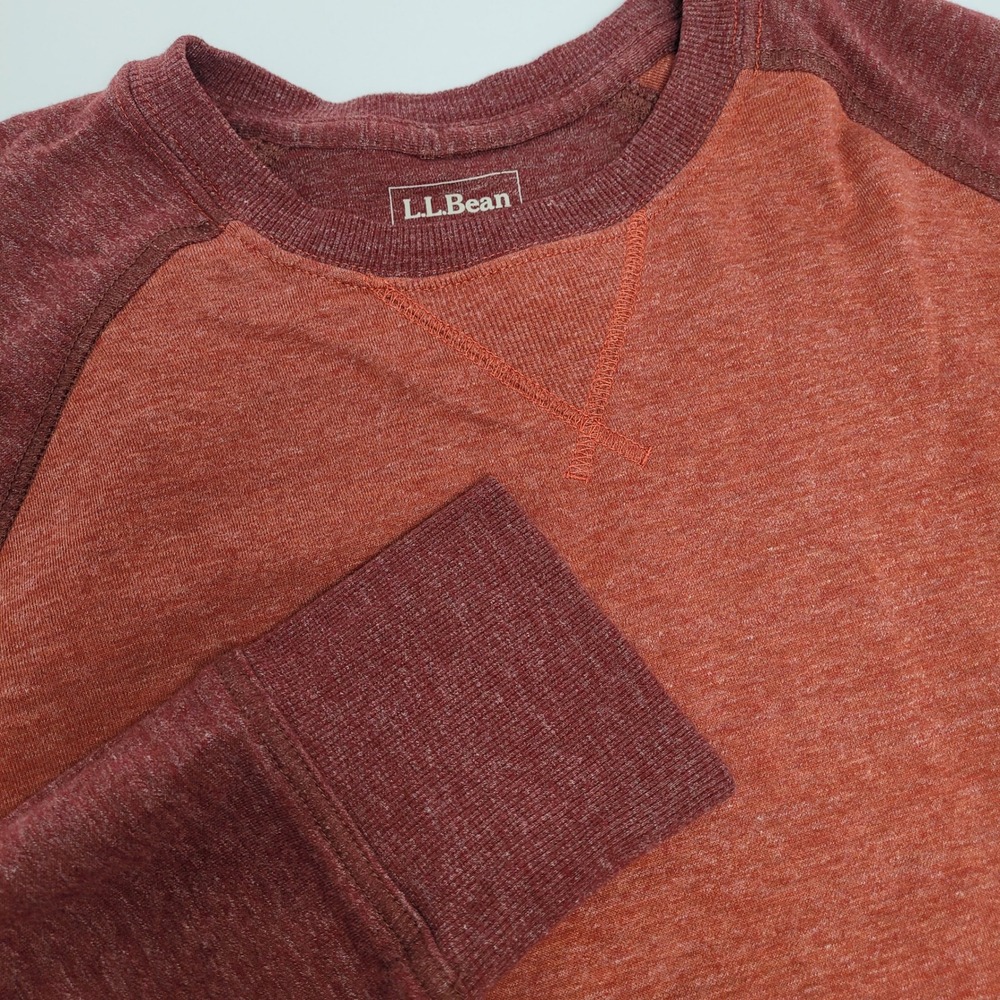 LL Bean Raglan Shirt Mens Large Red Orange Excellnt Heathered Long Sleeve 501142